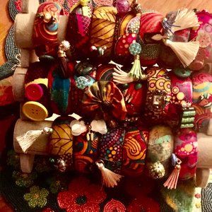 Bracelet-Wooden Wrapped in African Oil Cloth